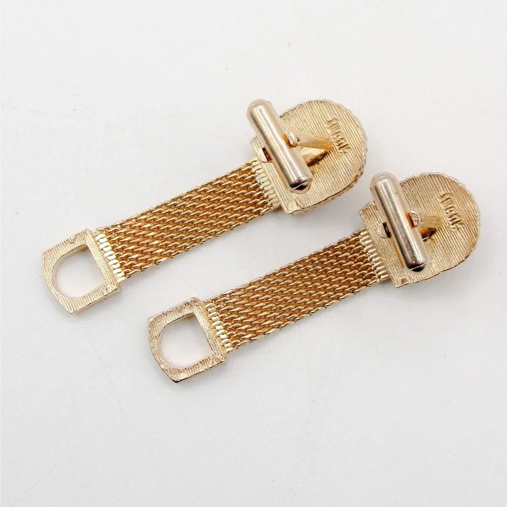 Vintage Swank Orange Moonglow Cabochon Gold Tone Mesh Wrap Around Cufflinks MCM